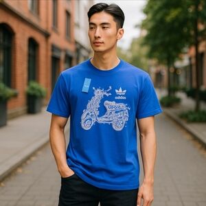 Blue Small Men's adidas with white graphic tee NWT